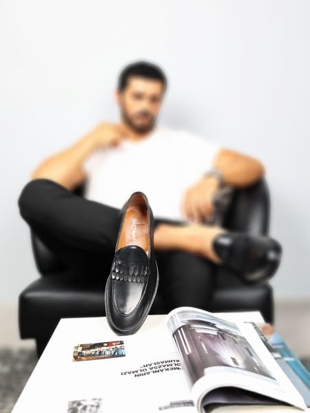 BLACK DUBAI GENUINE LEATHER MEN'S CLASSIC SHOES BLACK - 39