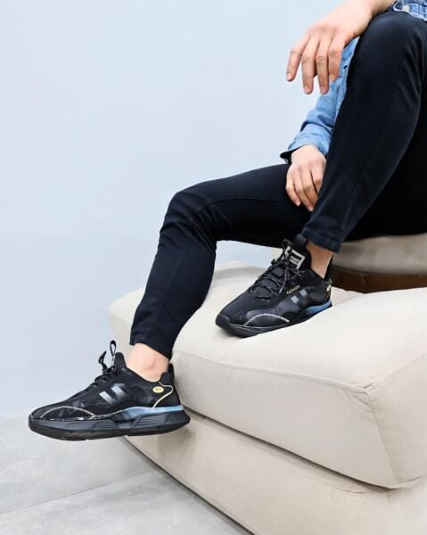 BLACK FASHION VERY COMFORTABLE MEN'S LEATHER / TEXTILE CASUAL SHOES BLACK - 43