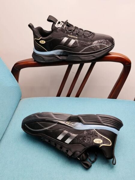 BLACK FASHION VERY COMFORTABLE MEN'S LEATHER / TEXTILE CASUAL SHOES BLACK - 43