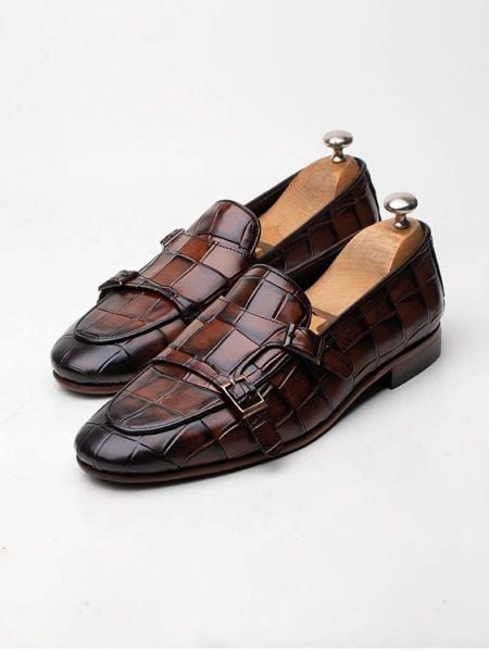 İBAY 154 VALLE brown crocodile men's leather daily style classic shoes Brown Crocodile - 39