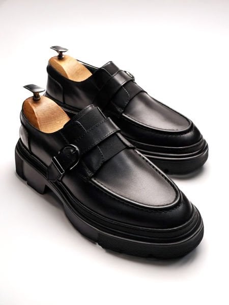 BLACK VASCO GENUINE LEATHER MEN'S STYLE SHOES BLACK - 45