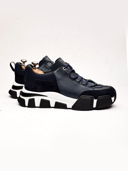 NAVY BLUE MEGA STAR GENUINE LEATHER NAVY BLUE MEN'S CASUAL SHOES NAVY BLUE - 45