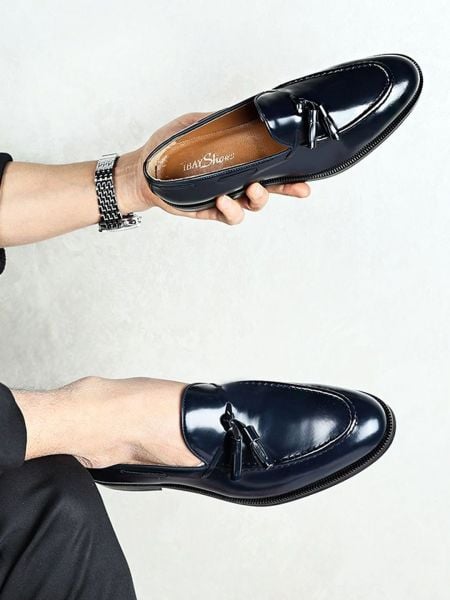İBAY 7951 MORRIS DARK BLUE Patent Leather MEN'S LEATHER CLASSIC SHOES NAVY BLUE - 43