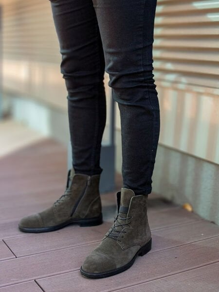 İBAY SNIPER Men's Khaki Green Lace-Up Genuine Suede Boots KHAKI SUEDE - 43