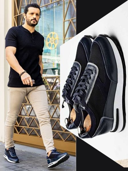 DUNKELBLAUE MARIO-LEDER-LÄSSIGE SNEAKERS DUNKELBLAU - 40