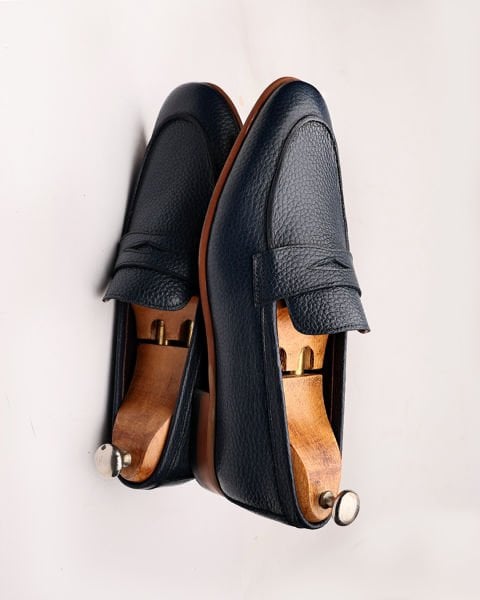 NAVY BLUE BOSS GENUINE LEATHER MEN'S LEATHER CLASSIC SHOES NAVY BLUE FLOOTER - 46