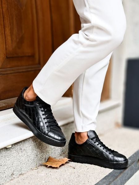 SCHWARZ SCHWARZ TEXAS HERREN-TAGESSCHUHE AUS ECHTEM LEDER SCHWARZ SCHWARZ - 40