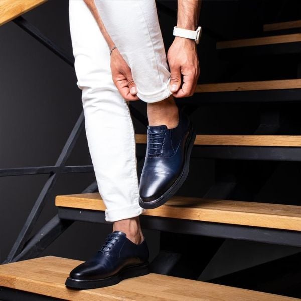 MARINEBLAUER EFFEKT-LEDER-TÄGLICHER KOMFORTSCHUH FÜR HERREN MARINEBLAU - 43