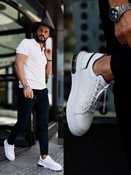 İBAY 5401 TITANIC WHITE BLACK MEN'S STYLE LEATHER DAILY SHOES WHITE BLACK - 42