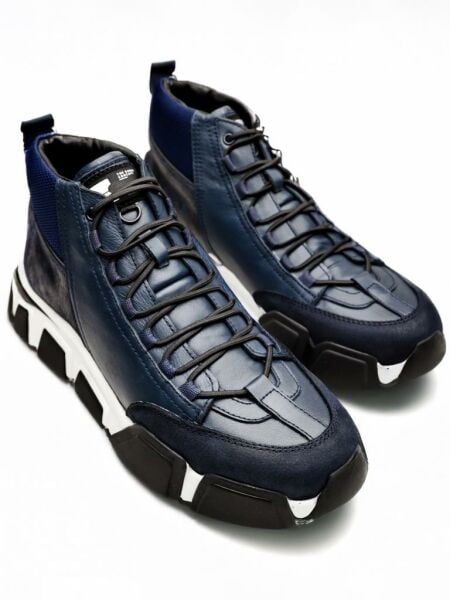 NAVY BLUE TANK HAKİKİ DERİ ERKEK GÜNLÜK SAĞLAM KISA BOT LACİVERT - 45