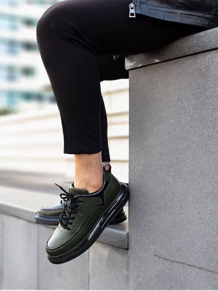 İBAY 2220 OLD AIR GREEN MEN'S STYLE LEATHER DAILY SHOES GREEN - 42