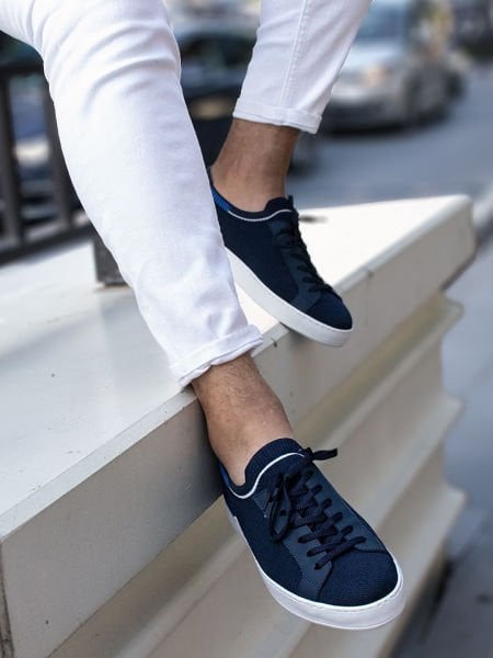 İBAY SOVA Men's Navy Blue Genuine Linen Casual Shoes DARK BLUE - 42