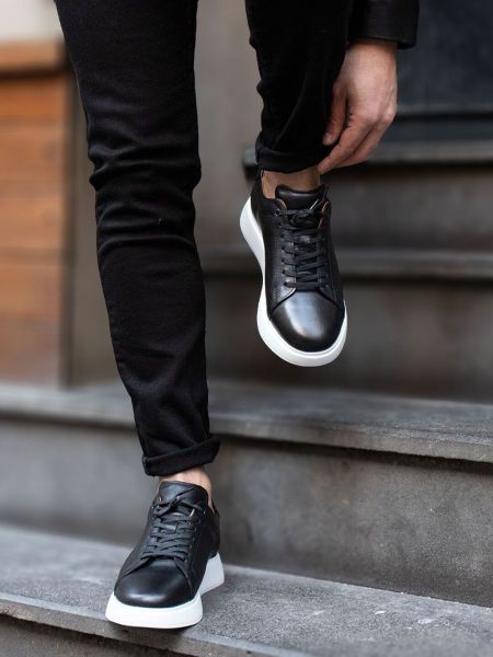 BLACK WHITE MARINO KALİTELİ TARZ ERKEK DERİ GÜNLÜK AYAKKABI SİYAH BEYAZ - 41