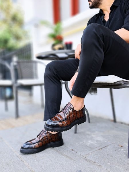 COFFEE CROCO LION KLASSISCHE SCHUHE AUS ECHTLEDER BRAUN - 40