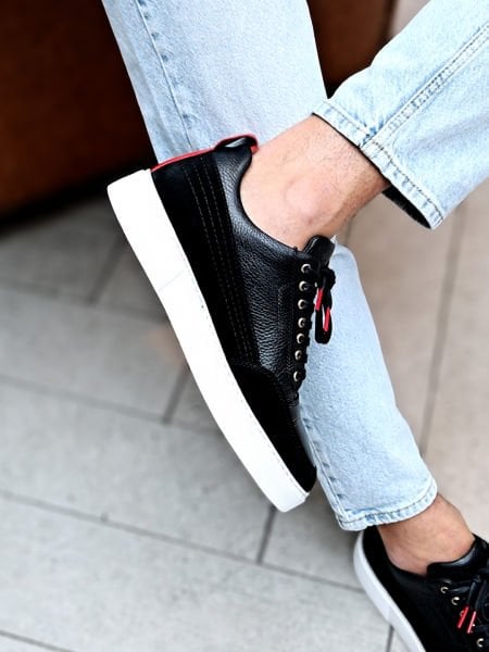 İBAY CAESAR Men's Black Genuine Leather Casual Shoes BLACK - 44