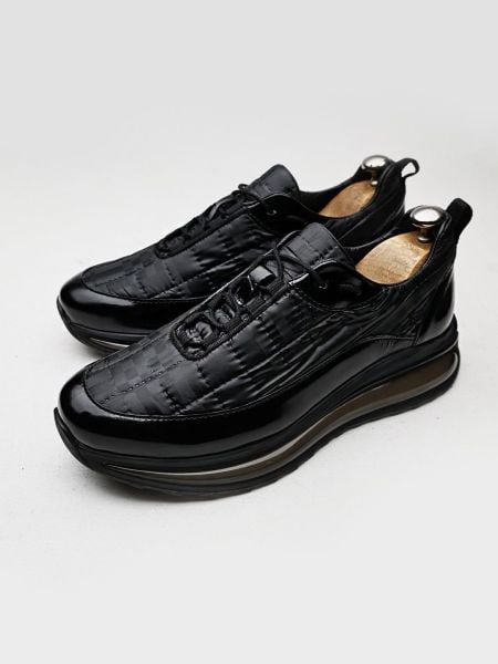 İBAY POWER AIR COMFORTABLE MEN'S LEATHER DAILY SHOES Black White Patent Leather - 42