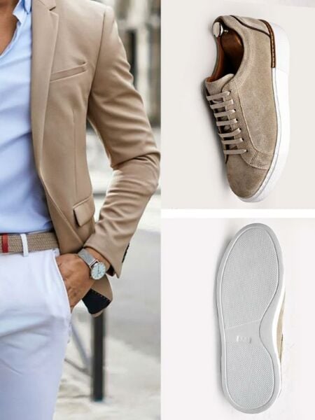 BEIGE SUEDE FIERO GENUINE LEATHER MEN'S DAILY BEIGE SUEDE SHOES BEIGE SUEDE - 45