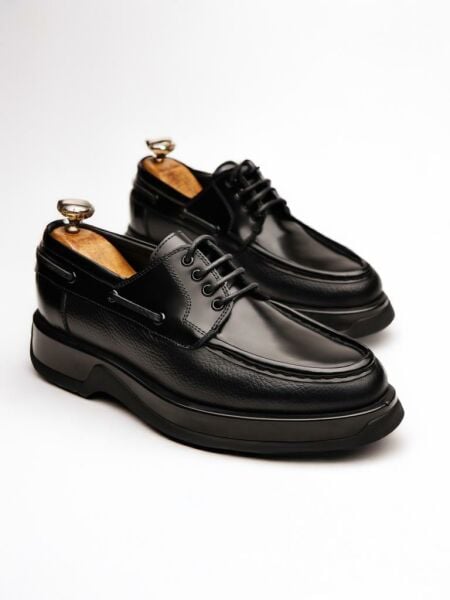 BLACK HUGH GENUINE LEATHER MEN'S CASUAL SHOES BLACK FLOTER - 43