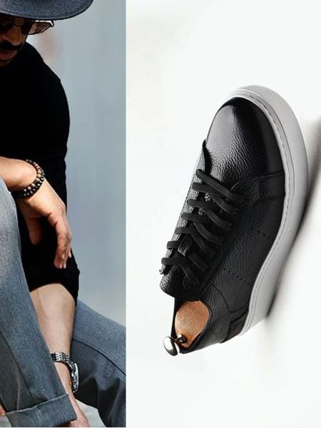 SCHWARZ GRAU HEUTE KOMFORTABLE HERREN-LEDER-TAGESSCHUHE SCHWARZ GRAU - 41