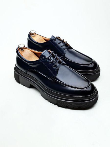 DARK BLUE WINSTON GENUINE LEATHER CLASSIC SHOES NAVY BLUE OPENING - 44