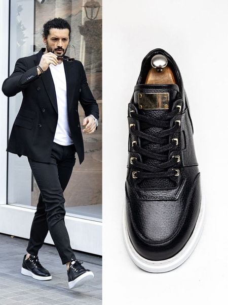 İBAY ENFORCE Men's Black Genuine Leather Casual Shoes BLACK - 42