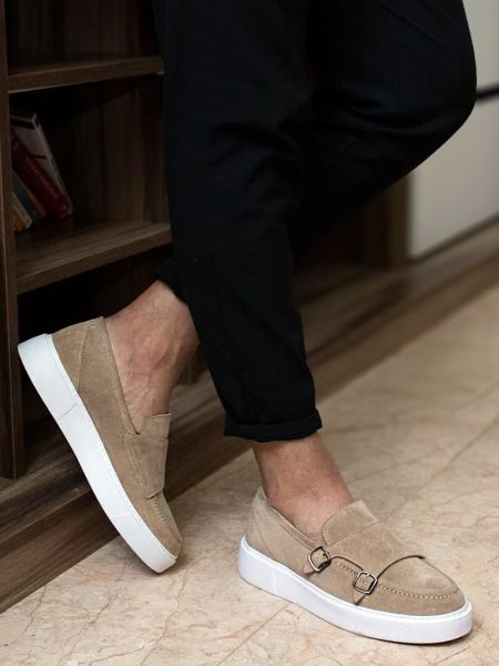 BEIGE SUEDE BELLINI STYLE MEN'S LEATHER SHOES BEIGE - 39