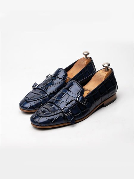 İBAY 154 VALLE DARK BLUE MEN'S LEATHER CLASSIC SHOES Navy Blue Crocodile - 39