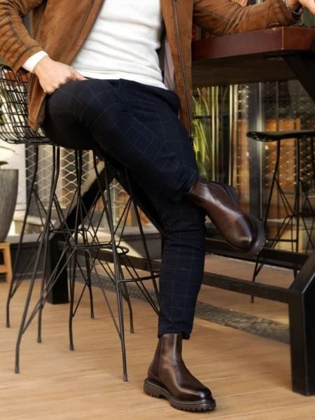 IBAY DAVIES Men's Brown Genuine Leather Comfortable Boots BROWN - 43