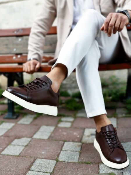 COFFEE MARINO BROWN COLOR GENUINE LEATHER CASUAL SHOES BROWN - 45