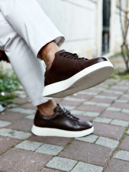 COFFEE MARINO BROWN COLOR GENUINE LEATHER CASUAL SHOES BROWN - 45