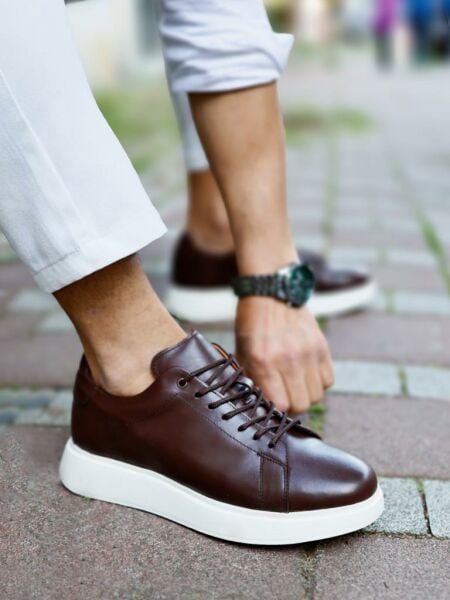 COFFEE MARINO BROWN COLOR GENUINE LEATHER CASUAL SHOES BROWN - 45