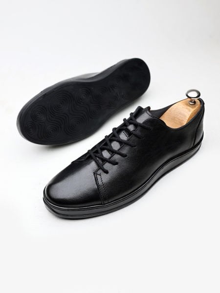 BLACK JESSE BLACK GENUINE LEATHER CASUAL SHOES BLACK - 40