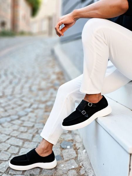 SCHWARZES WILDLEDER PHILIPPE HERREN-LEDER-FREIZEITSCHUHE SCHWARZES WILDLEDER - 43