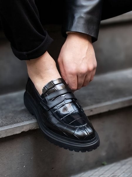 KLASSISCHE SCHUHE AUS SCHWARZEM KROKO GRECO-STIL AUS LEDER FÜR HERREN SCHWARZES KROKO - 39