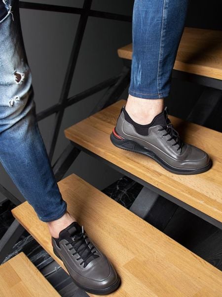 GRAU TRUTH BEQUEME HERREN-LEDER-TAGESSCHUHE GRAU - 40