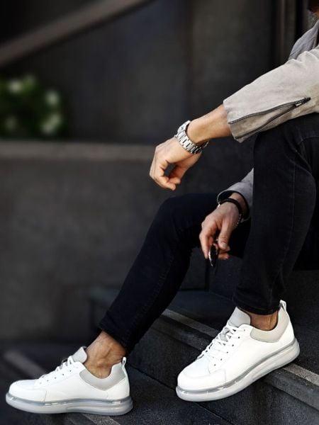 WHITE FLIGHT AIR ERKEK DERİ GÜNLÜK TARZ  AYAKKABI BEYAZ GRİ - 43