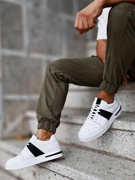 WHITE BLACK JUNG ERKEK HAKİKİ DERİ GÜNLÜK AYAKKABI BEYAZ SİYAH - 42