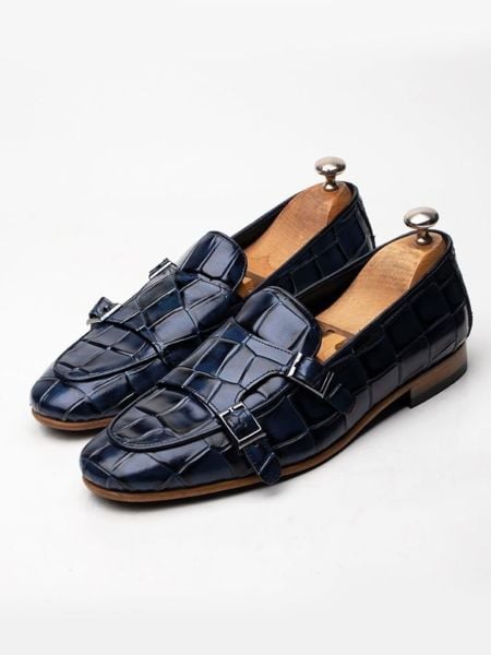İBAY 154 VALLE DARK BLUE MEN'S LEATHER CLASSIC SHOES Navy Blue Crocodile - 39
