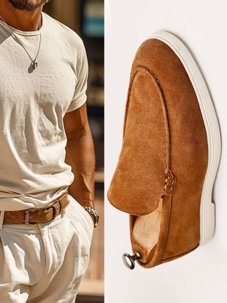 TABACO SUEDE PIANA W BEQUEME HERREN-SOMMERSCHUHE AUS WILDLEDER TABA SUEDE - 45