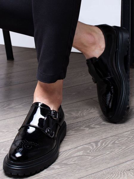 İBAY BREEZE Men's Black Genuine Patent Leather Classic Shoes BLACK Patent Leather - 43