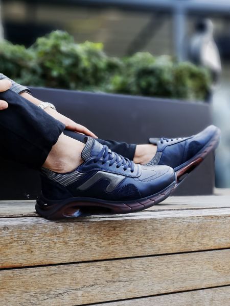 NAWY BLUE ALEX KOMFORTABLE TÄGLICHE SCHUHE AUS ECHTLEDER MARINEBLAU - 41
