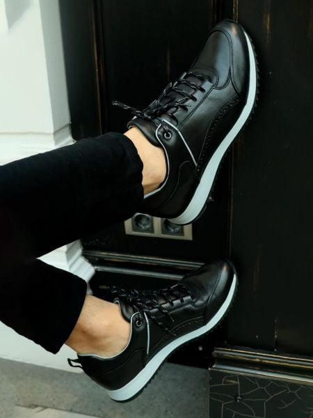 IBAY SYNERGY Men's Black Gray Genuine Leather Casual Shoes BLACK GRAY - 42