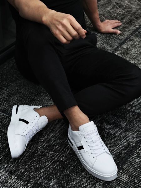WEISS SCHWARZ JAGER HERREN TÄGLICHE SCHUHE AUS ECHTEM LEDER WEISS SCHWARZ - 45