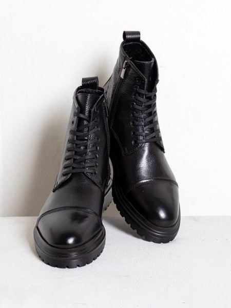 IBAY MAXIMO Men's Black Genuine Leather Comfortable Boots BLACK - 43