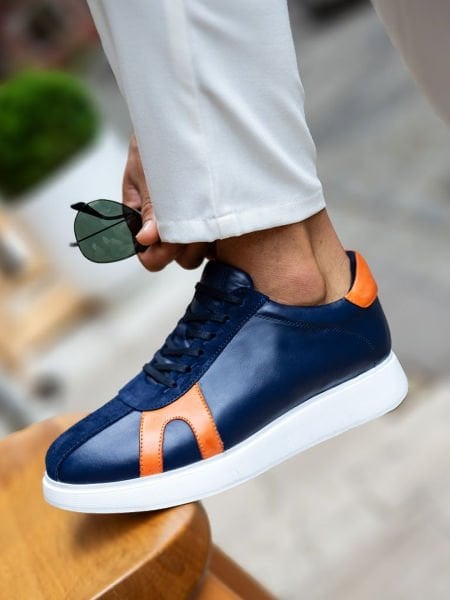 MARINEBLAU ORANGE LOUIS HERRENSTIL QUALITÄT TÄGLICHE SCHUHE MARINEBLAU ORANGE - 44