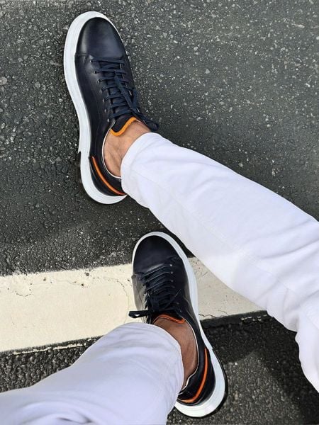 İBAY 5401 TITANIC AIR DARK BLUE ORANGE MEN'S LEATHER CASUAL SHOES DARK BLUE ORANGE - 45