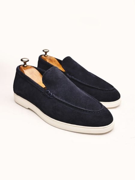 NAVY BLUE SUEDE PIANA W GENUINE LEATHER SUMMER SHOES NAVY BLUE SUEDE - 45