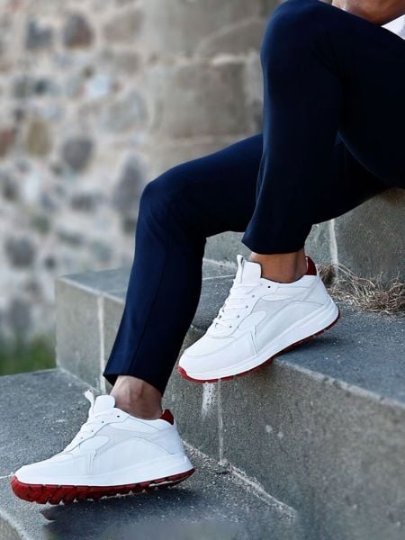 İBAY 523 SHELL-X WHITE RED MEN'S LEATHER DAILY SHOES WHITE RED - 45