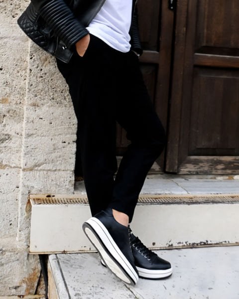 BLACK LEGGIO HIGH QUALITY MEN'S LEATHER CASUAL SHOES BLACK - 41