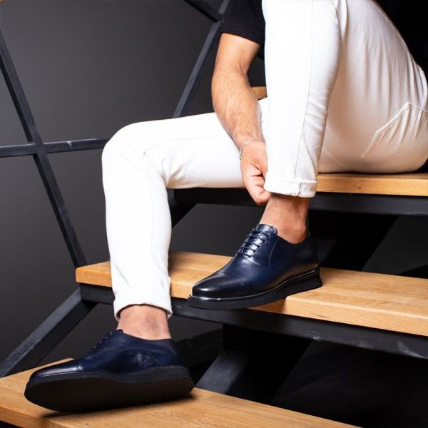 MARINEBLAUER EFFEKT-LEDER-TÄGLICHER KOMFORTSCHUH FÜR HERREN MARINEBLAU - 43